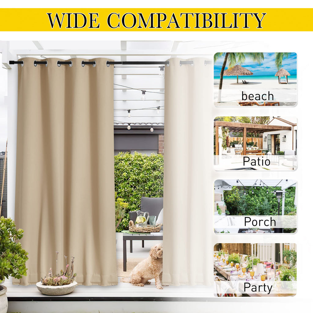 2 Panels Outdoor Curtains Waterproof W52xL108 Biscotti Beige