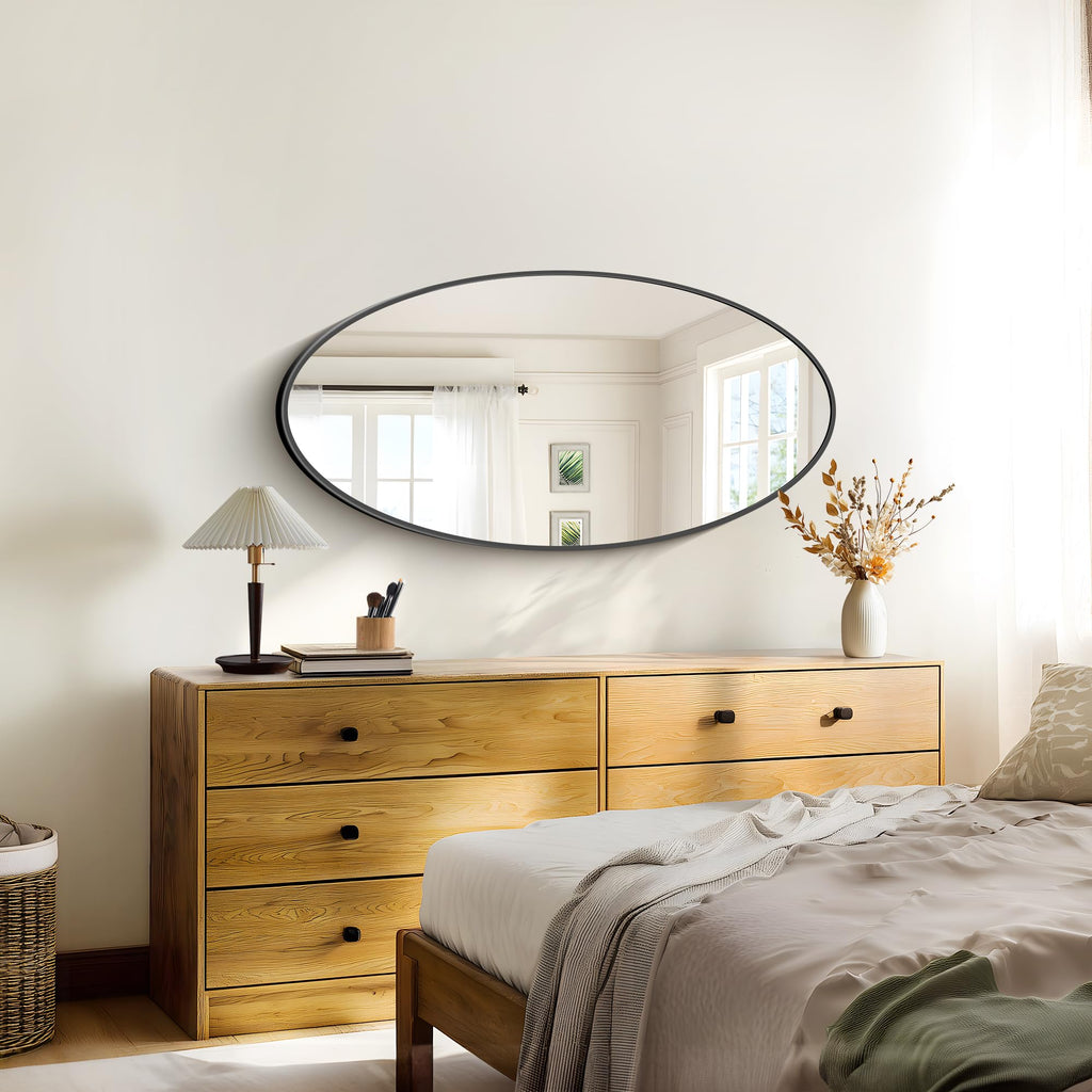 Bathroom Mirrors, 20" x40" Black Mirrors, Oval Vanity Mirrors, Metal Framed Wall Mounted Mirrors, Vertical/Horizontal