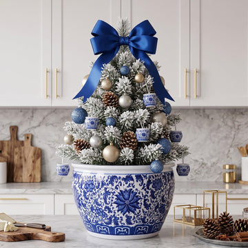 12'' Blue and White Fishbowl Planter Chinoiserie Planter, Lotus