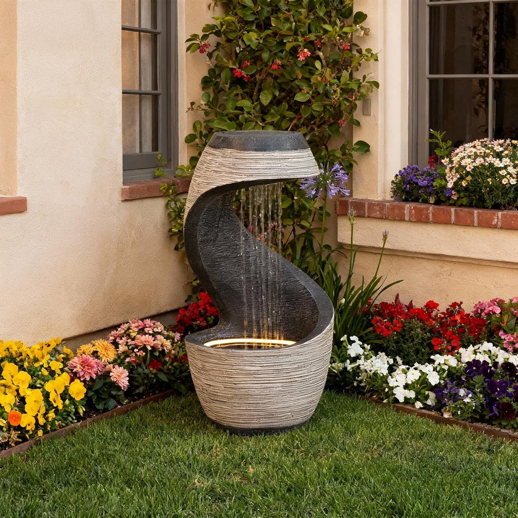 37" Tall S-Shaped Outdoor Waterfall Fountain - Rainfall Water Fountain