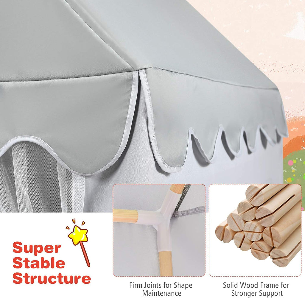 Kids Play Tent, Large Playhouse w/Washable Mat, Windows, Solid Wood Frame, Indoor Outdoor Princess Tent for Children