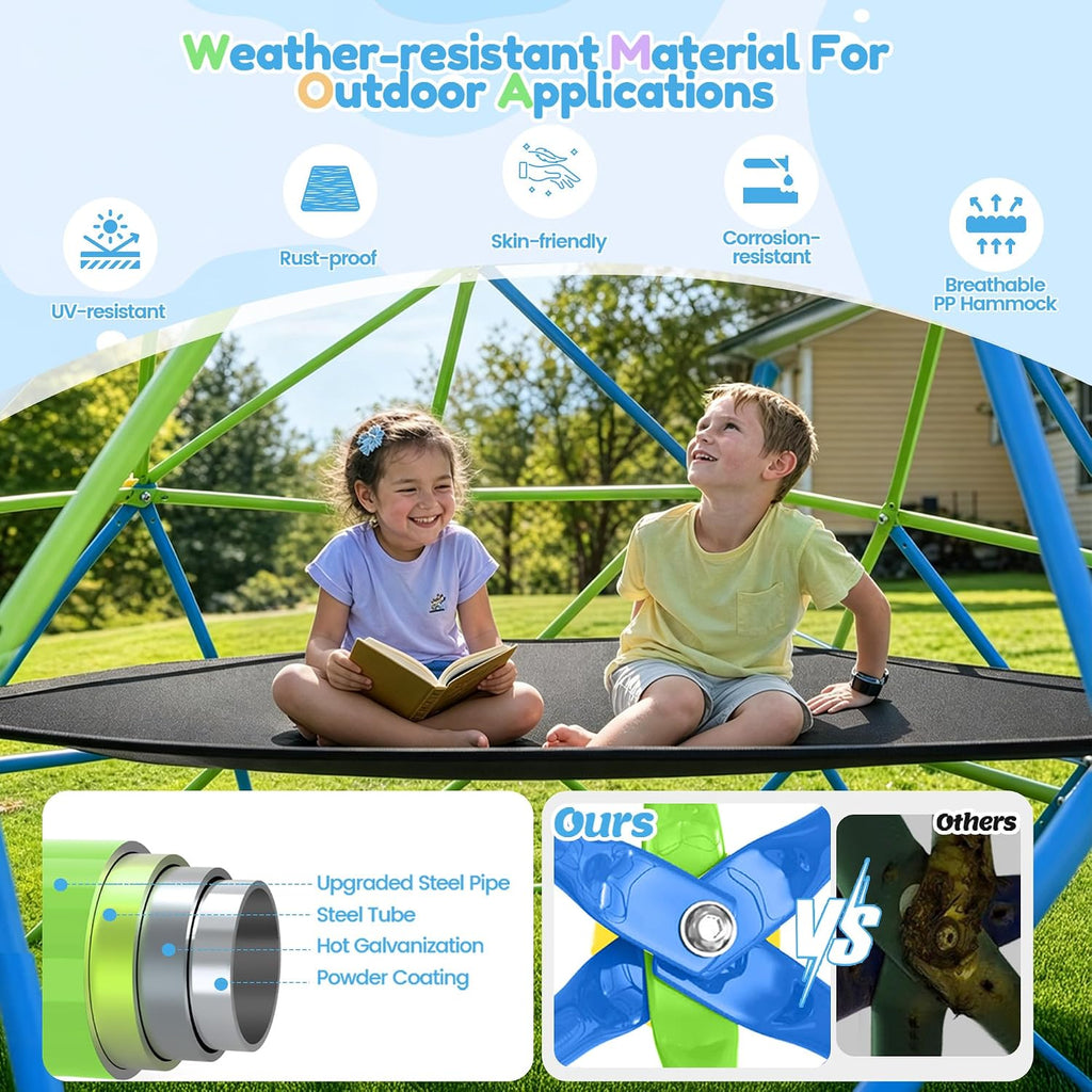 10 FT Climbing Dome with Hammock, Certified Jungle Gym for Kids 3-12