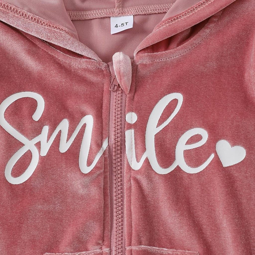 Toddler Girls Velour Hoodie Zipper Sweatsuit Velvet Tracksuit Outfits