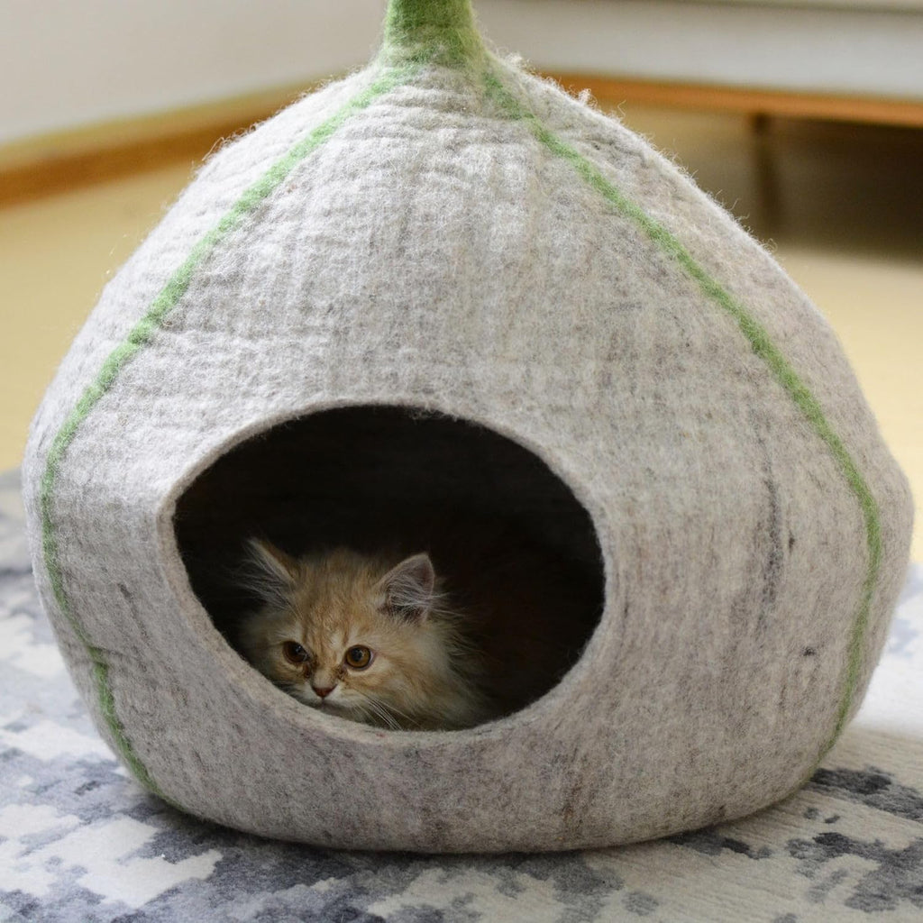 Top Flower Design Felt Cat Cave- Wool Cat Bed- Premium Pet Furniture
