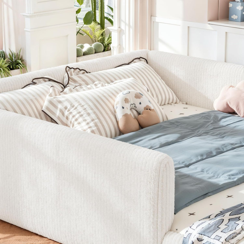 Corduroy Upholstered Montessori Floor Bed Frame, Beige