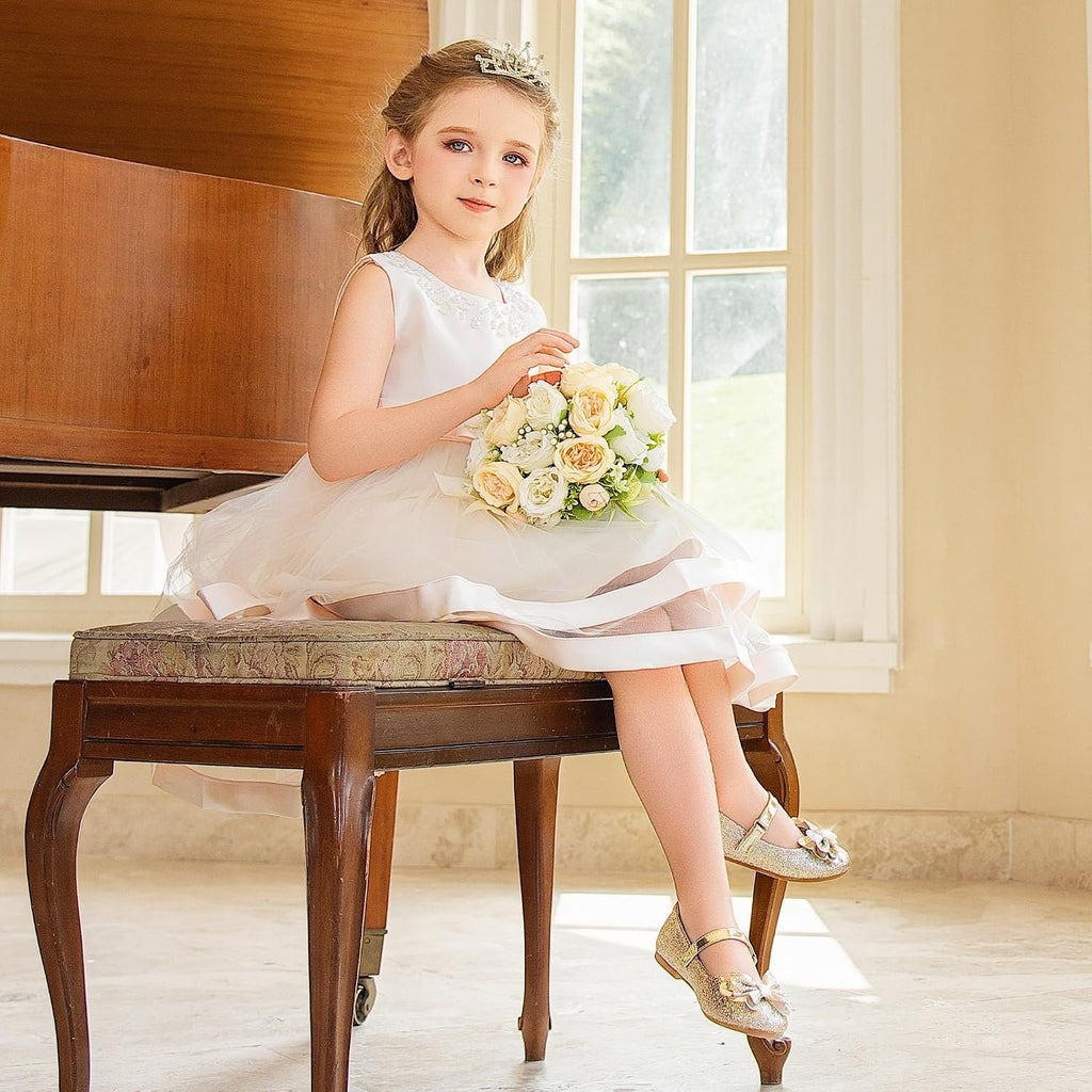 Girls Dress Shoes Princess Flats Glitter Flower Girl Toddler Kids