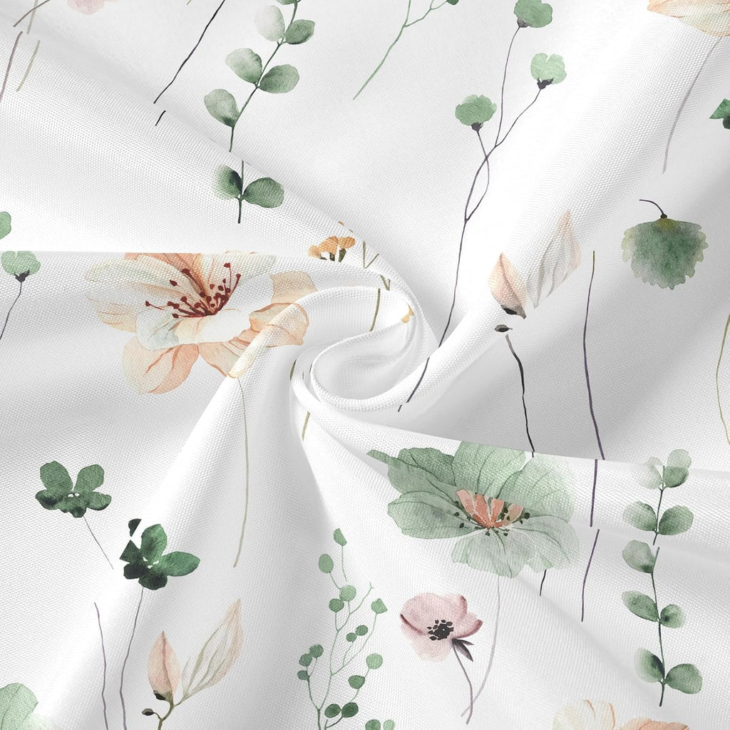 3 in 1 Shower Curtain Set, Sage Green Watercolor Floral Bath Curtain and PEVA Liner Set with 12 Double Sided Steel