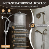 All Metal 10" Shower Head with Handheld, Luxurious Square Double Rain Shower Heads,Power Wash Wand,Dual High Pressure