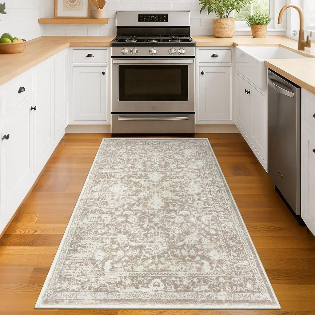 Area Rug 3x5 Entryway Rug Washable Printed Vintage Floral Rubber Backed Non Slip Indoor Kitchen Rugs