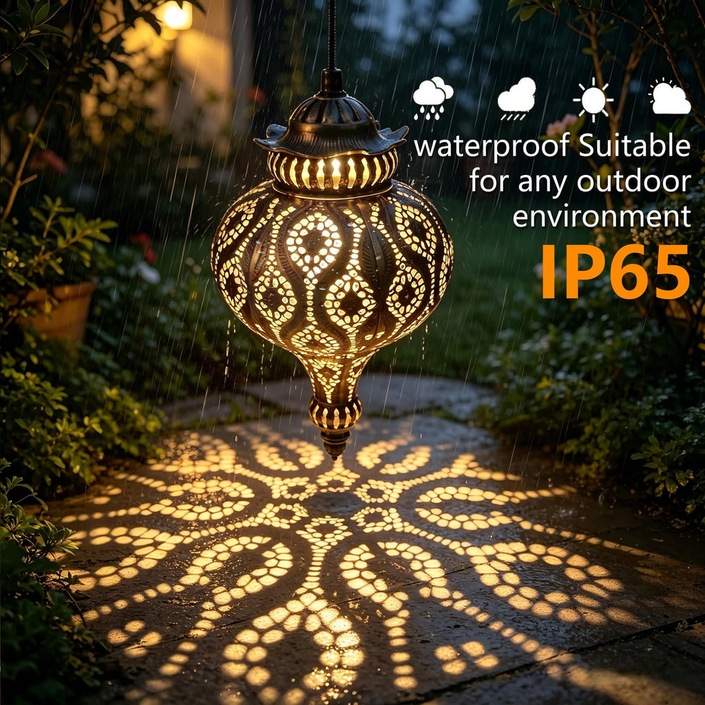 Moroccan Solar Lanterns Outdoor Waterproof with Shepherds Hook Garden Decor