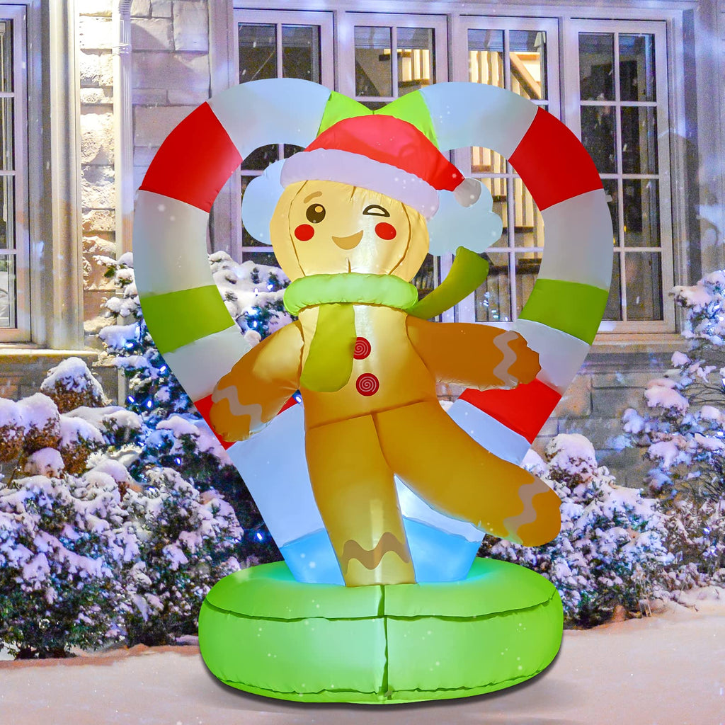 5.4FT Christmas Inflatables Outdoor Decorations, Blow Up Gingerbread Man Inflatable with Built-in LEDs for Christmas