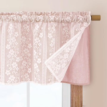 Linen Valances for Windows Farmhouse, Double Layers Kitchen Curtains with Linen and Lace, Rustic Valance Curtains for