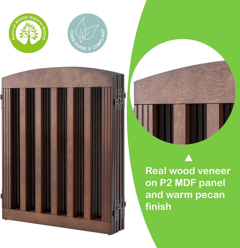 Wooden Freestanding Foldable Dog Gate, 120" Extra Wide 28" Tall