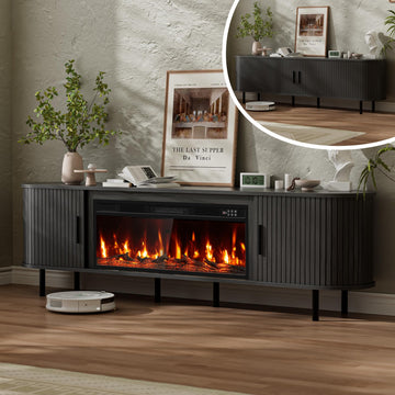 80" Fluted Fireplace TV Stand for TVs Up to 90 inches, Modern Entertainment Center with 36" Electric Fireplace
