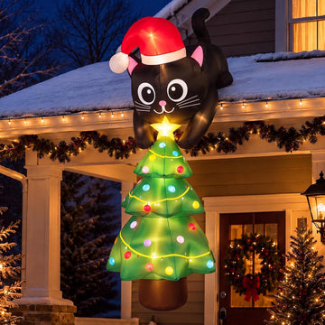 7ft Cat Christmas Inflatable Roof Hanging Outdoor Decorations