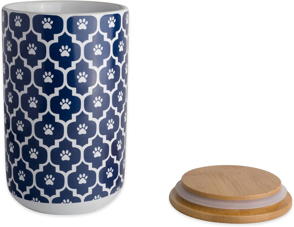 Lattice Collection Pet Bowl & Canister, Treat Canister, 4x6.5", Nautical Blue