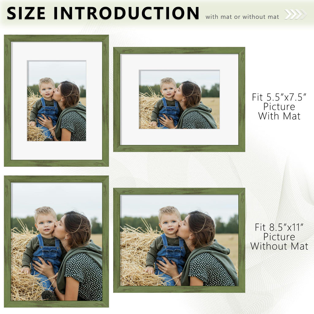 8.5x11 Picture Frame Set of 12, Gallery Wall Frames, Green Wood