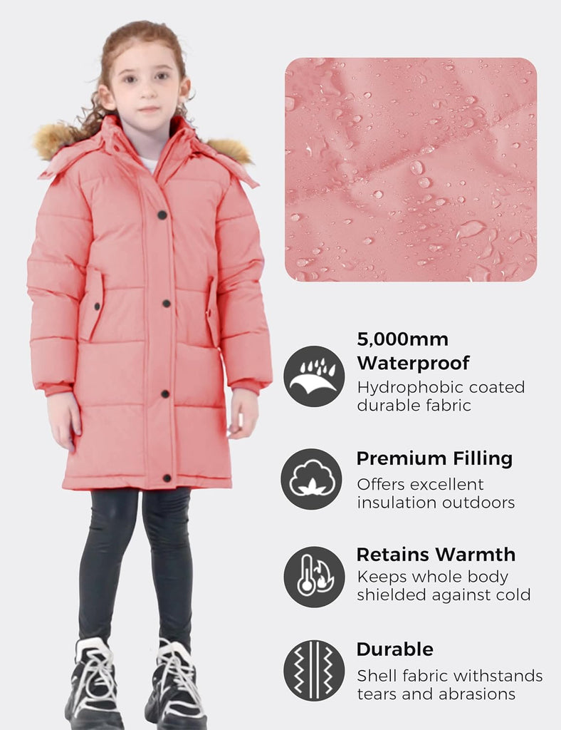 Girls' Waterproof Winter Coat Long Puffer Jacket Warm Parka Hooded