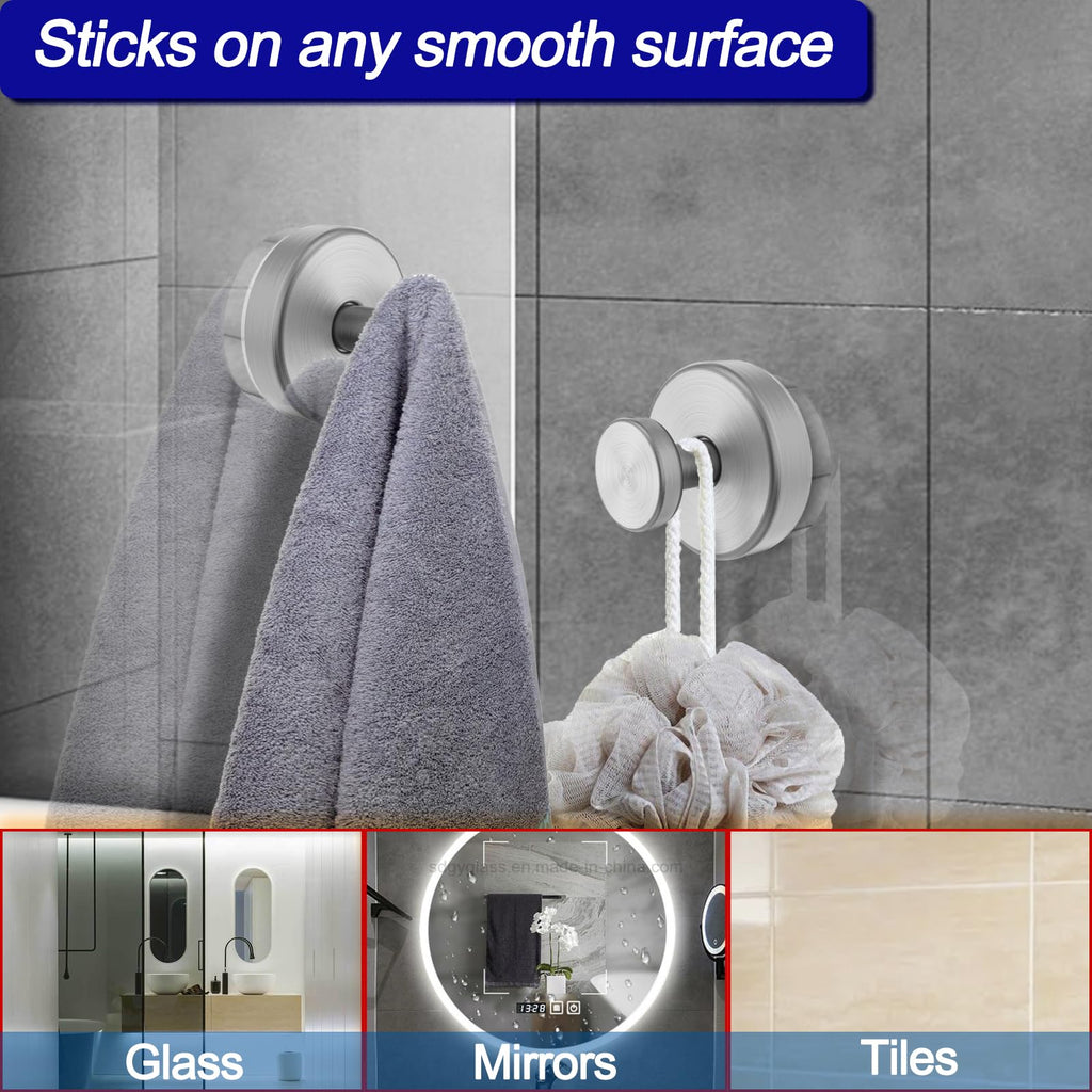 Suction Cup Hooks for Shower, Removable Towel Hooks Window Glass Door Wall, Bath Robe Looafh Hook for Hanging - 4