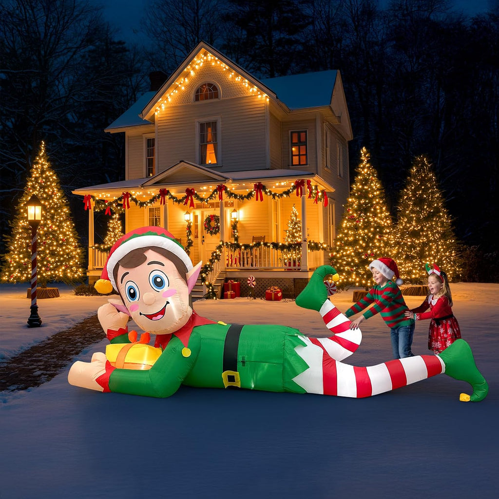 10FT Christmas Inflatable Outdoor Decoration, Giant Elf Inflatable Outdoor Christmas Blow up Yard Decorations with