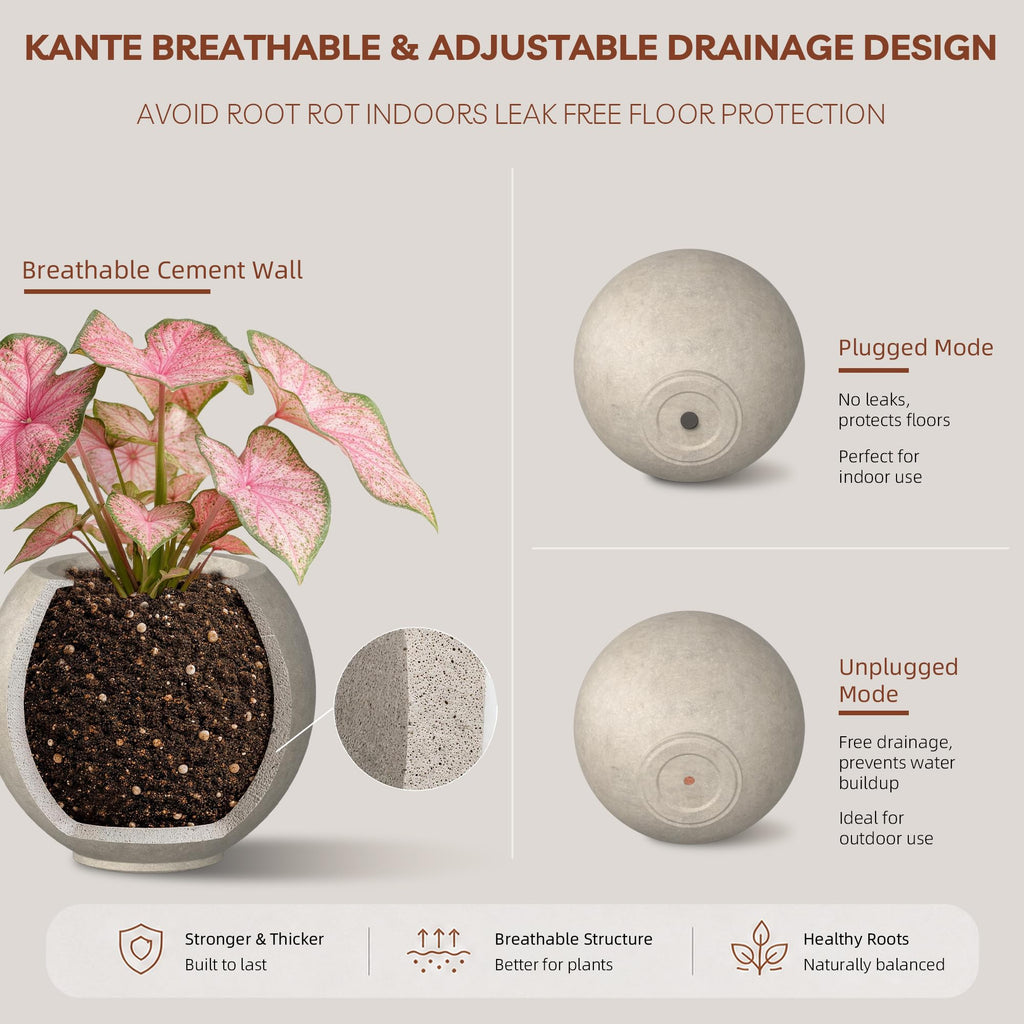Small Round Sphere Weathered Concrete Planter 11" Dia, Outdoor