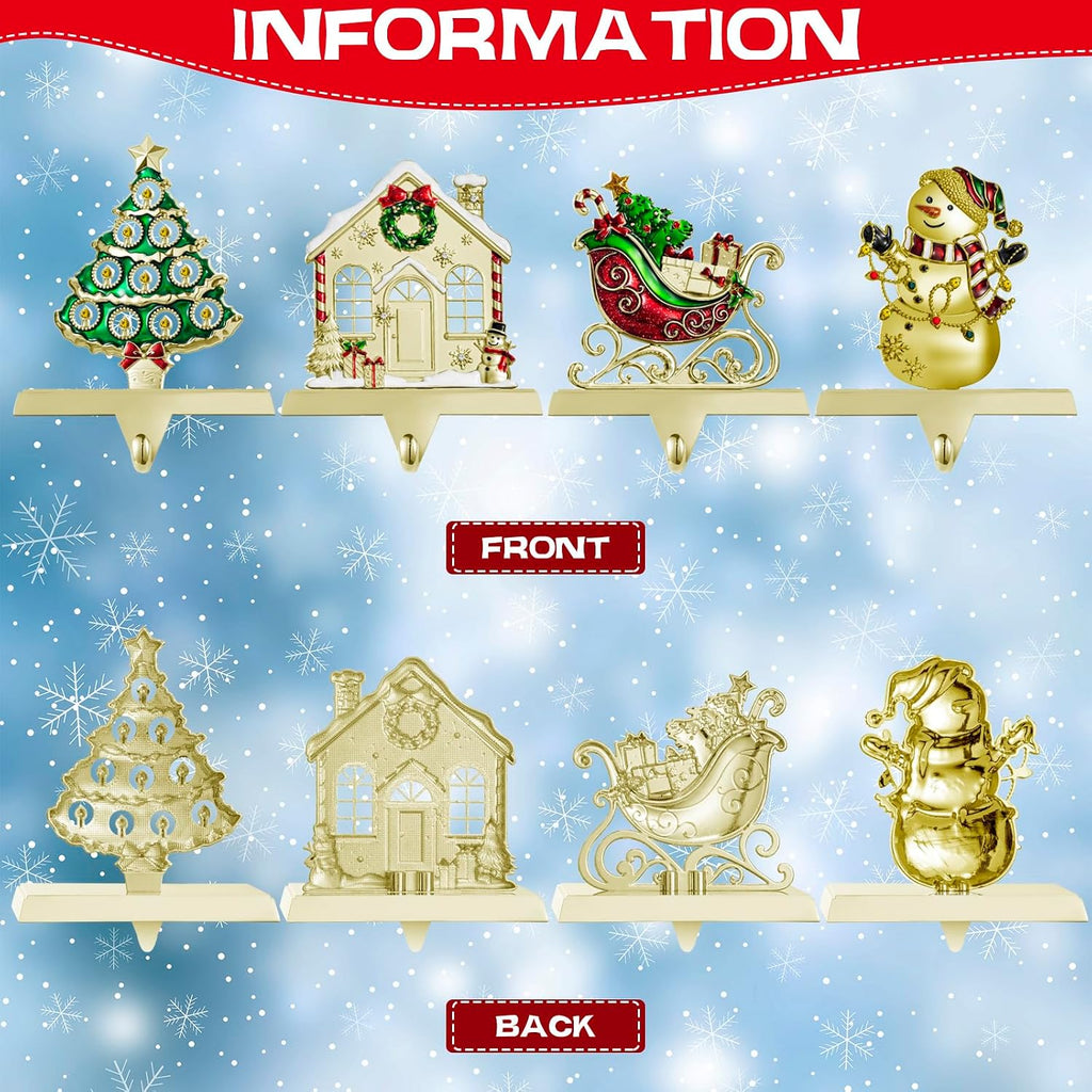 4 Pack Christmas Stocking Holder Set for Mantle Christmas Decorations Mantle Fireplace Topper-House, Sleigh,Snowman