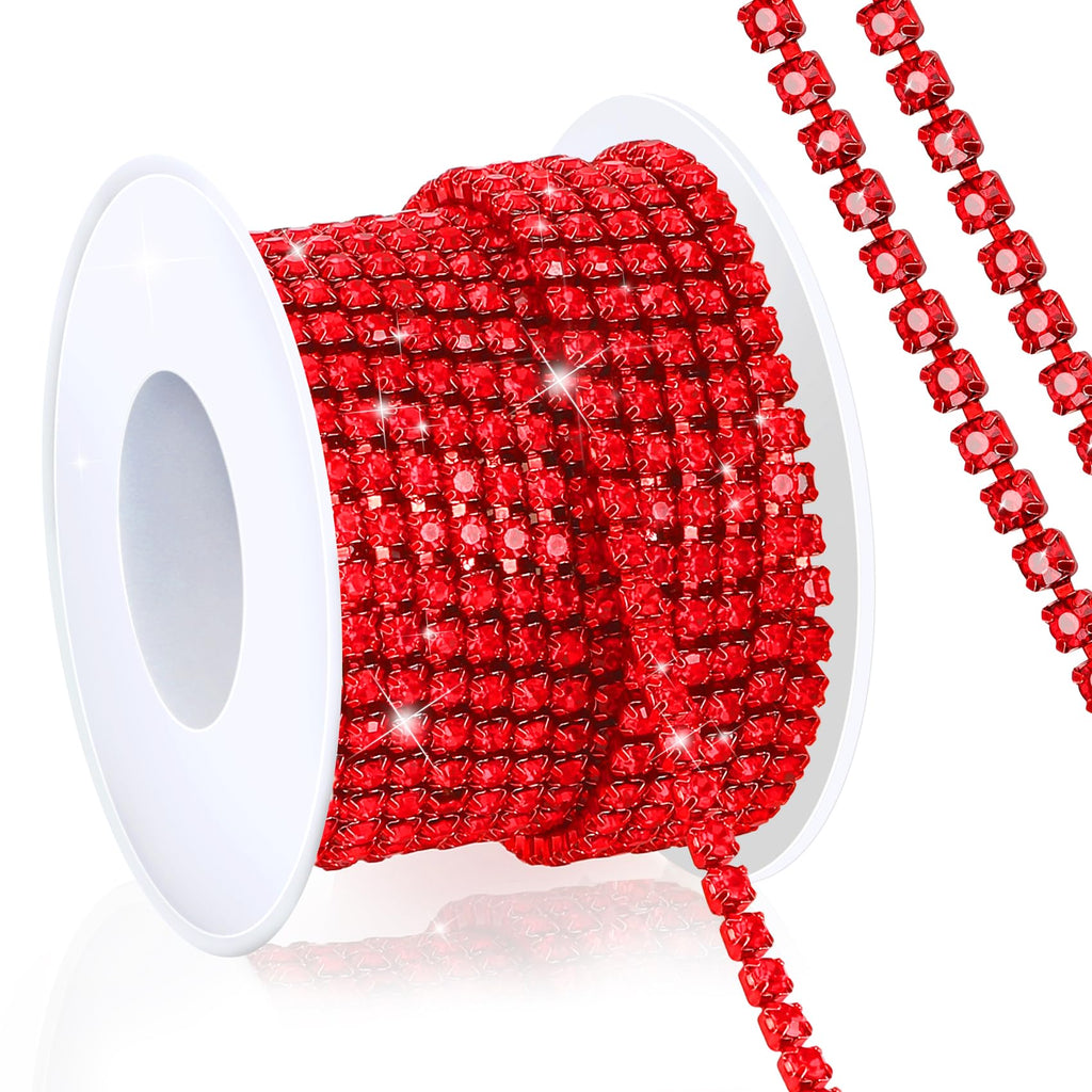 Rhinestone Chain 2mm Rhinestone Trim Roll Red Diamond Chain Strips Crystal Rhinestone Close Chain Bling - 10 Yards