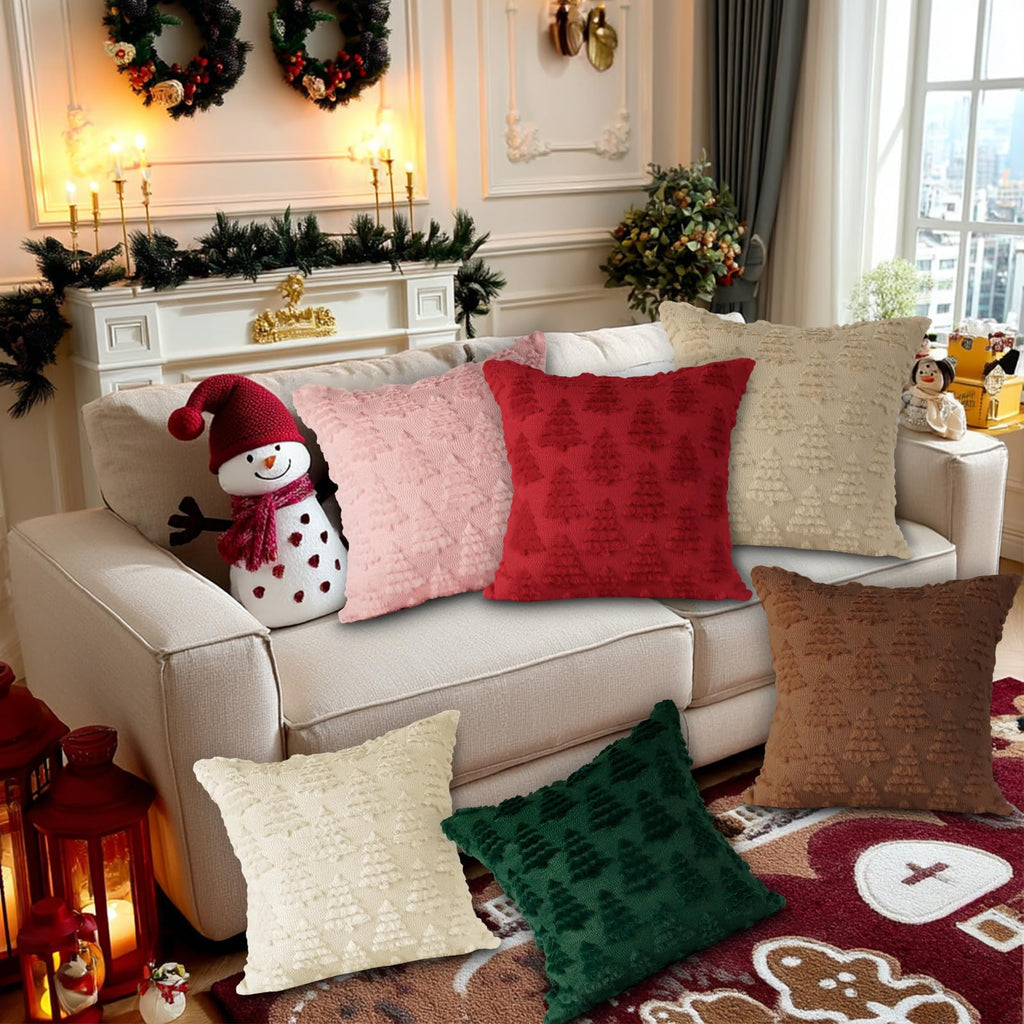 Christmas 22x22 Throw Pillow Covers Set of 2, Winter Christmas Tree Throw Pillow Cases Soft Plush Faux Fur Wool 22 x