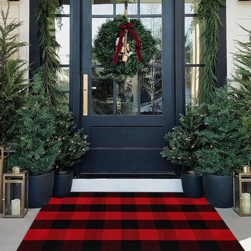 Christmas Door Mat Outdoor 27.5"x43" Buffalo Plaid Christmas Decor Rug Cotton Hand-Woven Layered Door Mats Washable