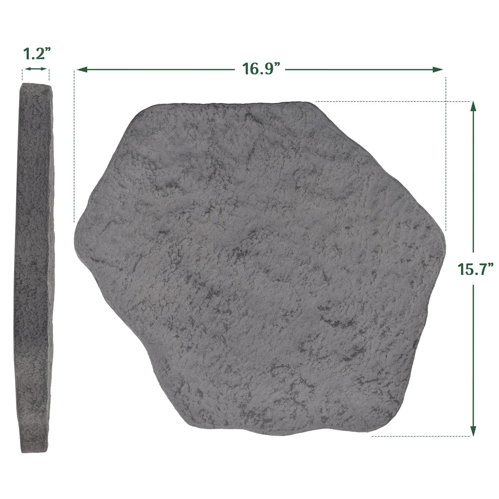 Set of 4, 16x17" Dark Gray Stepping Stone Fiberclay Pavers, Outdoor Garden Natural Repeatable Pattern Pathway, Faux