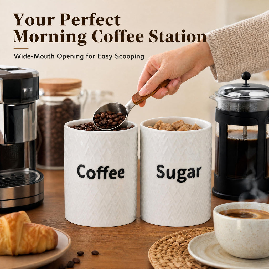 3 Pack Ceramic Kitchen Canister Set, 29oz Airtight Food Storage Jars with Bamboo Lids, Tea Coffee Sugar Container Set