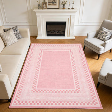 Area Rug, No Slip Washable, Modern Checkered Pattern Area Rug, Low-Pile Design Rug, Under Bed Carpet, Bedroom