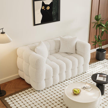 55" Boucle Cloud Loveseat with 2 Pillows, Beige White