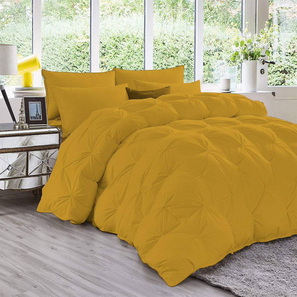 5 Piece Pinch Pleated Comforter Set Premium 1200 Thread Count 100% Egyptian Cotton Super Soft (Full/Queen Size Gold