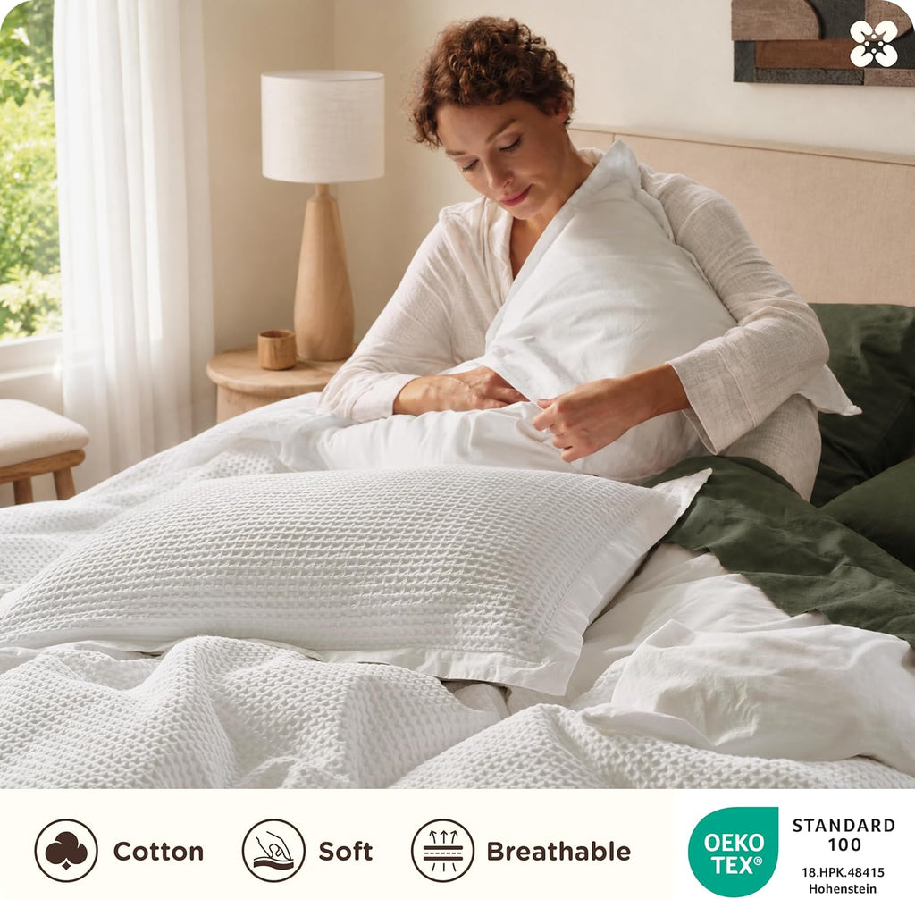 Cotton Duvet Cover King - 100% Cotton Waffle Weave Coconut White Duvet Cover King, PureWoven Breathable Bedding Set