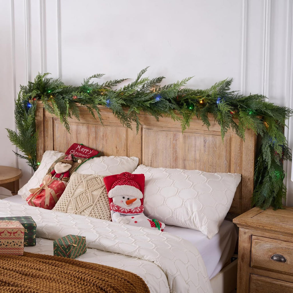 9 FT 1Pcs Prelit Realistic Faux Pine Cedar Garland for Christmas Decor Home