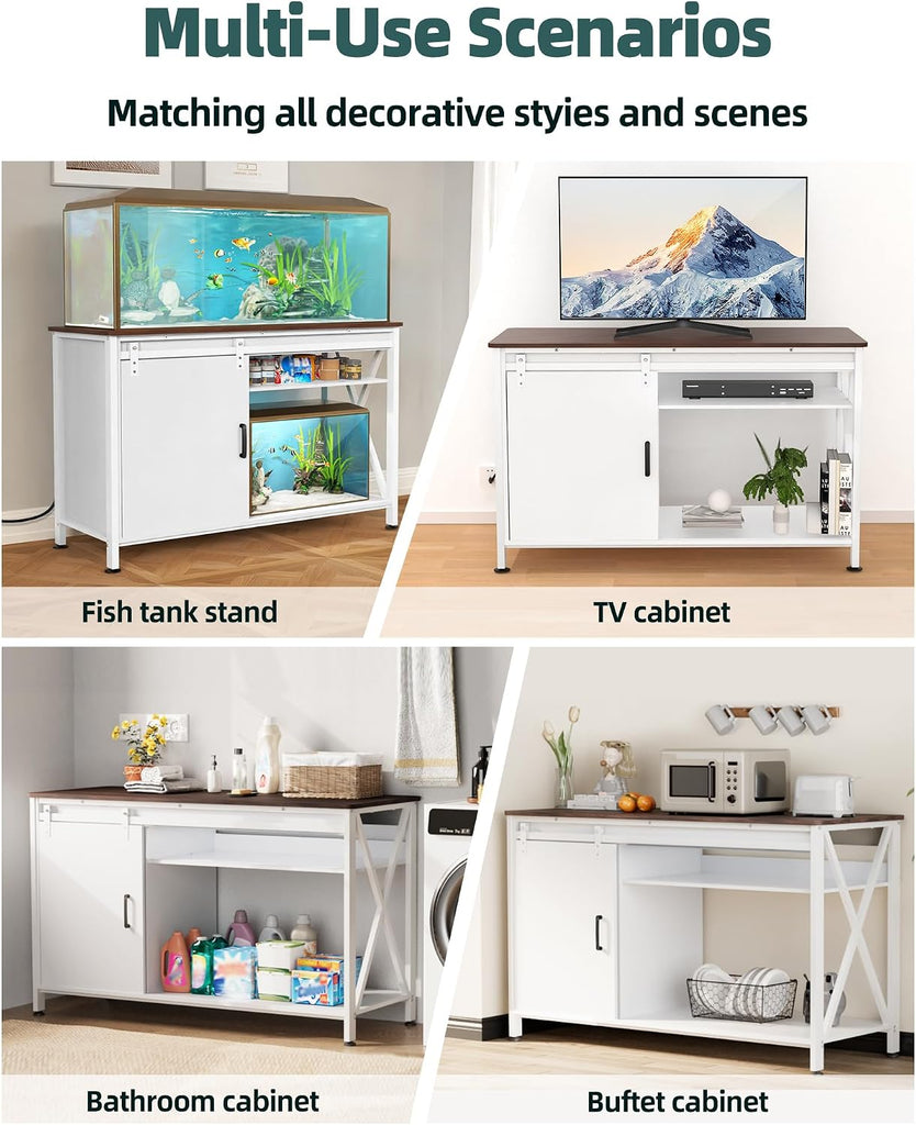 Aquarium Stand with Sliding Door, 55-75 Gallon Fish Tank Stand, White
