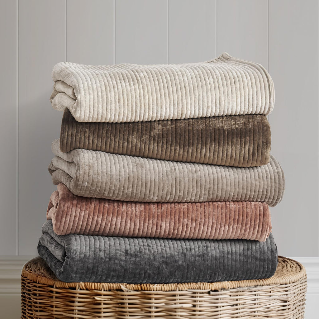 Striped Channel Velvet Quilt Set, Mushroom Brown