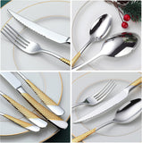 Hammered Silver Gold Silverware Set, 24-Piece 18/10 Stainless Steel Flatware Set, Service of 6
