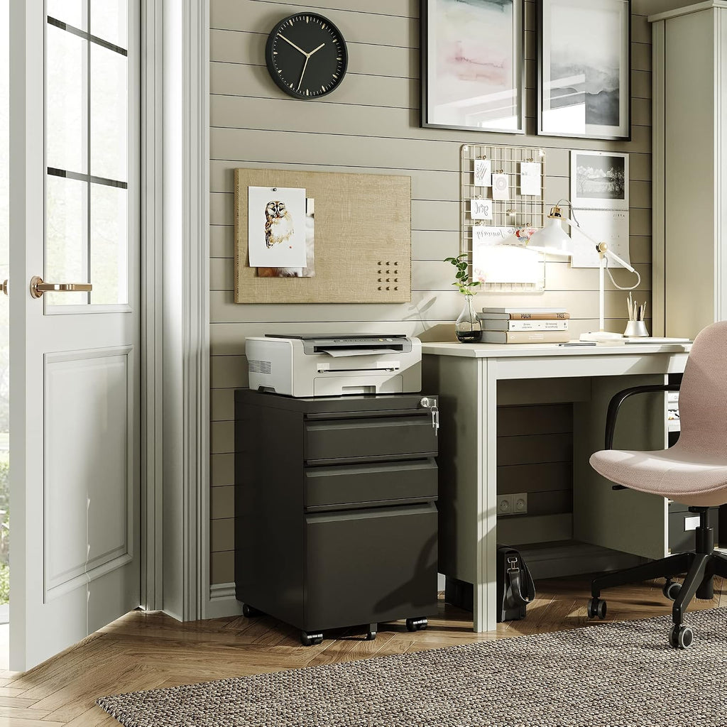 3 Drawer Mobile File Cabinet with Lock, Under Desk Metal Filing Cabinet /Legal/Letter/A4 File, Fully Assembled Except