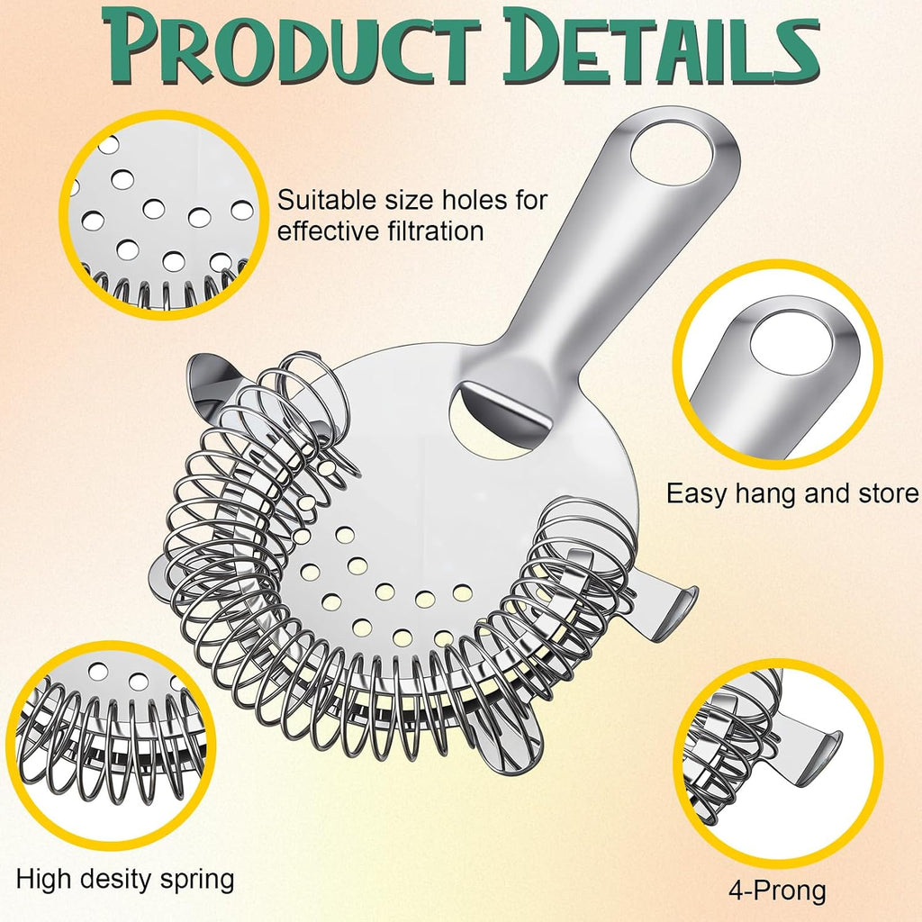 Cocktail Strainer 4 Prong Stainless Steel Bar Bartender Strainer 6 Inches Silver Bar Drink Tool - Set of 27
