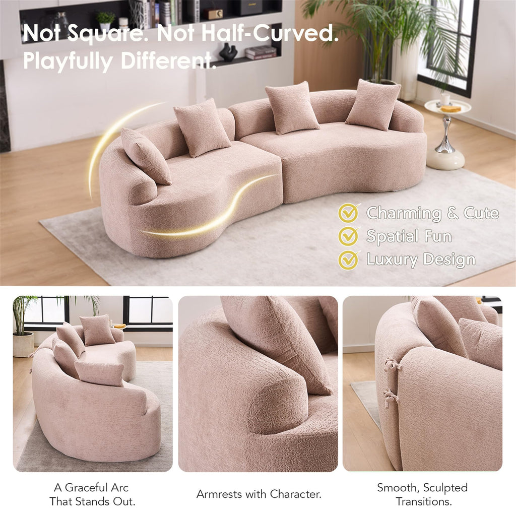 110" Curved Chenille Boneless Modular Sectional, High-Density Sleeper Couch, Lounge (Dusty Pink)