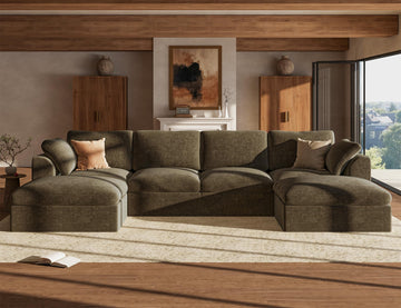 142" Cloud Sectional Couches, Convertible U Shape Boneless Couch with Ottoman, Oversized Modular Cloud Sofa Set, 4
