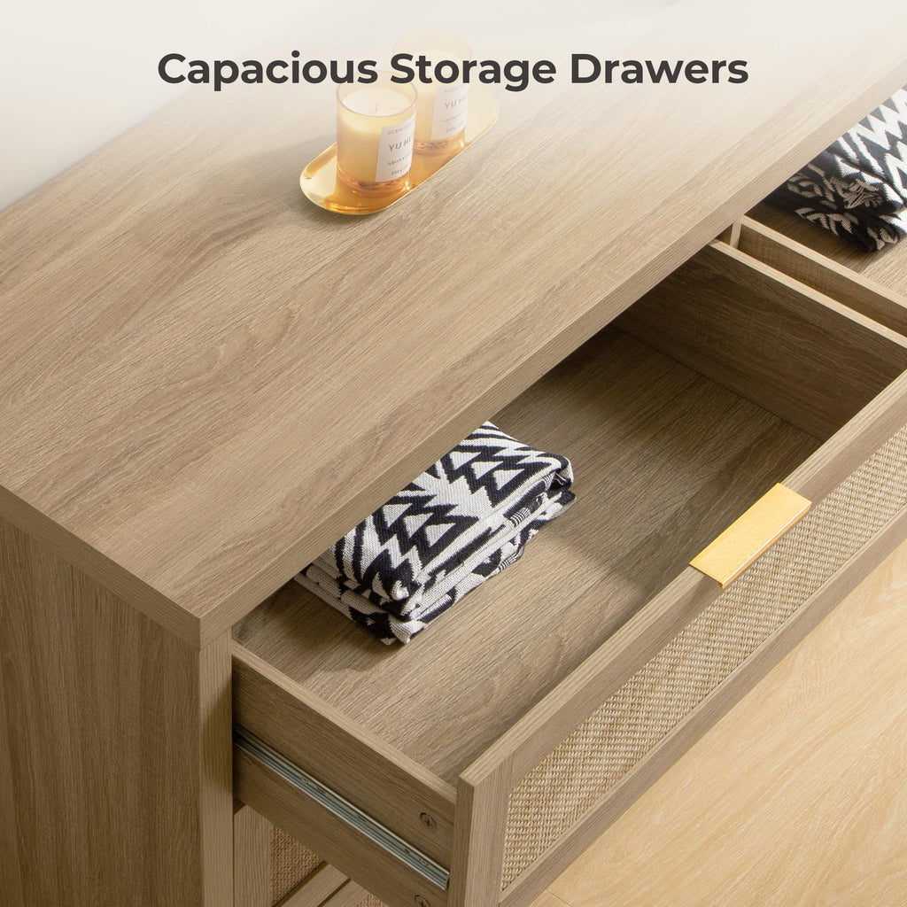 Rattan Dresser, 57" Wide 6 Drawer Dresser