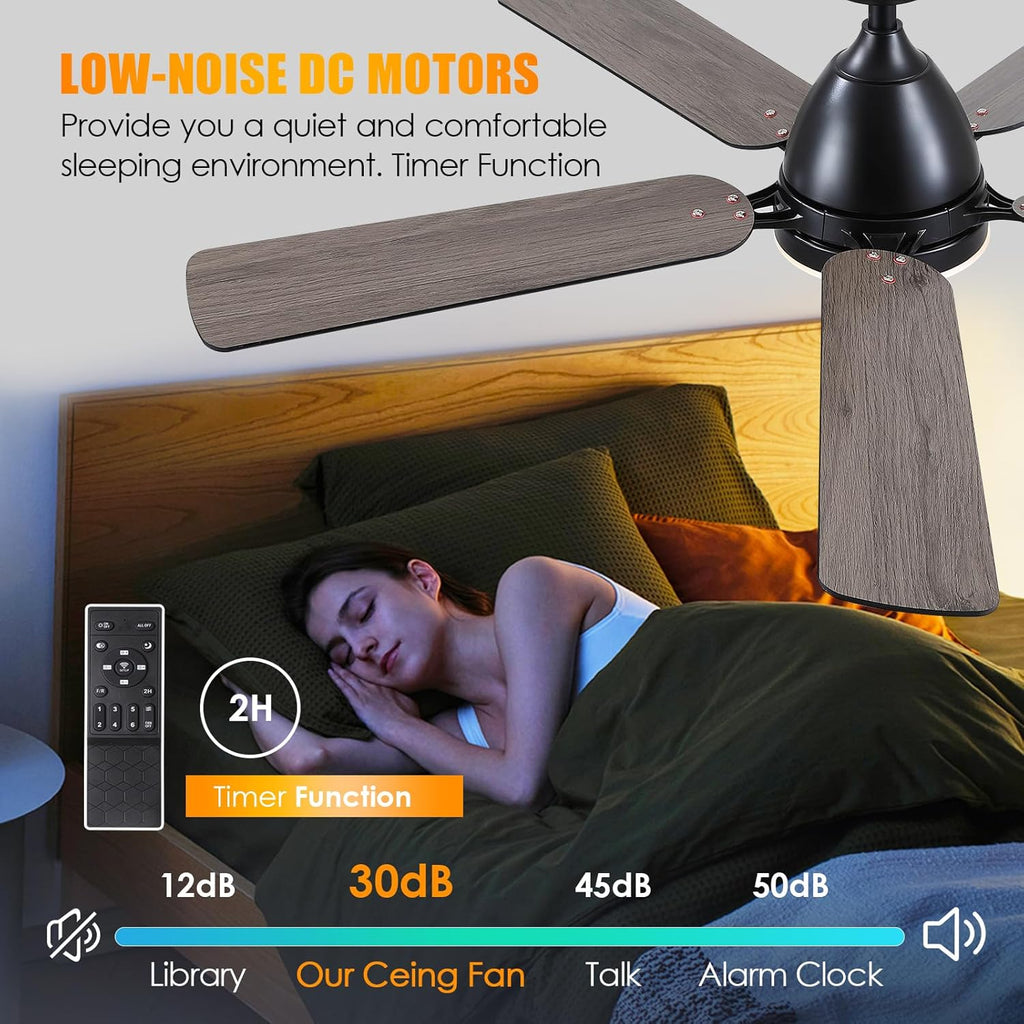 Ceiling Fans with Lights, 52 Inch Low Profile Ceiling Fan with Light and Remote Control,Reversible, 3CCT, Dimmable, Quiet, Black Ceiling Fan for Bedroom Indoor/Outdoor Use A101-B0D8BBWFL3