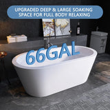 64" Free Standing Tub, Pure Acrylic Freestanding Bathtub, Stylish Stand Alone Contemporary Deep Soaking Bath Tub