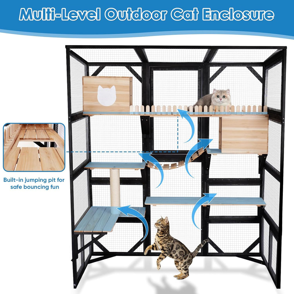 Large Catio Outdoor Cat Enclosure Window 73" H Walk-in Cat House