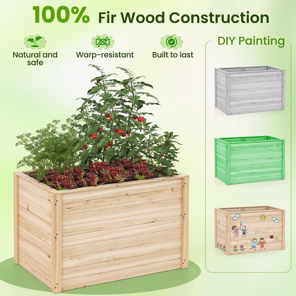 Wood Raised Garden Bed, 40"x25"x26" Elevated Planter Box w/Open-Ended Base for Deep-Rooted Plant Vegetable Fruit