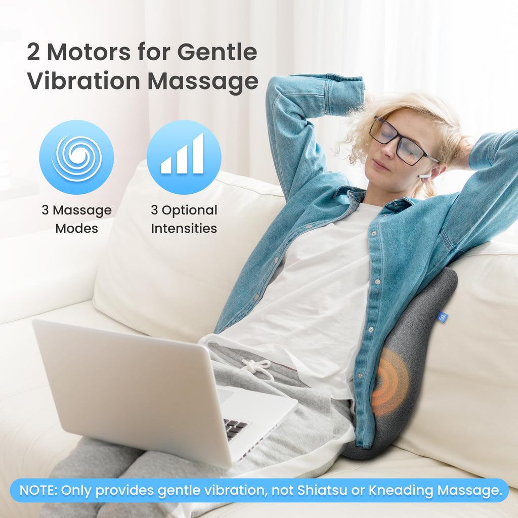 Heated Lumbar Support Pillow Chair, Ergonomic Back Support Cushion with Vibration, Memory Foam Chair Back