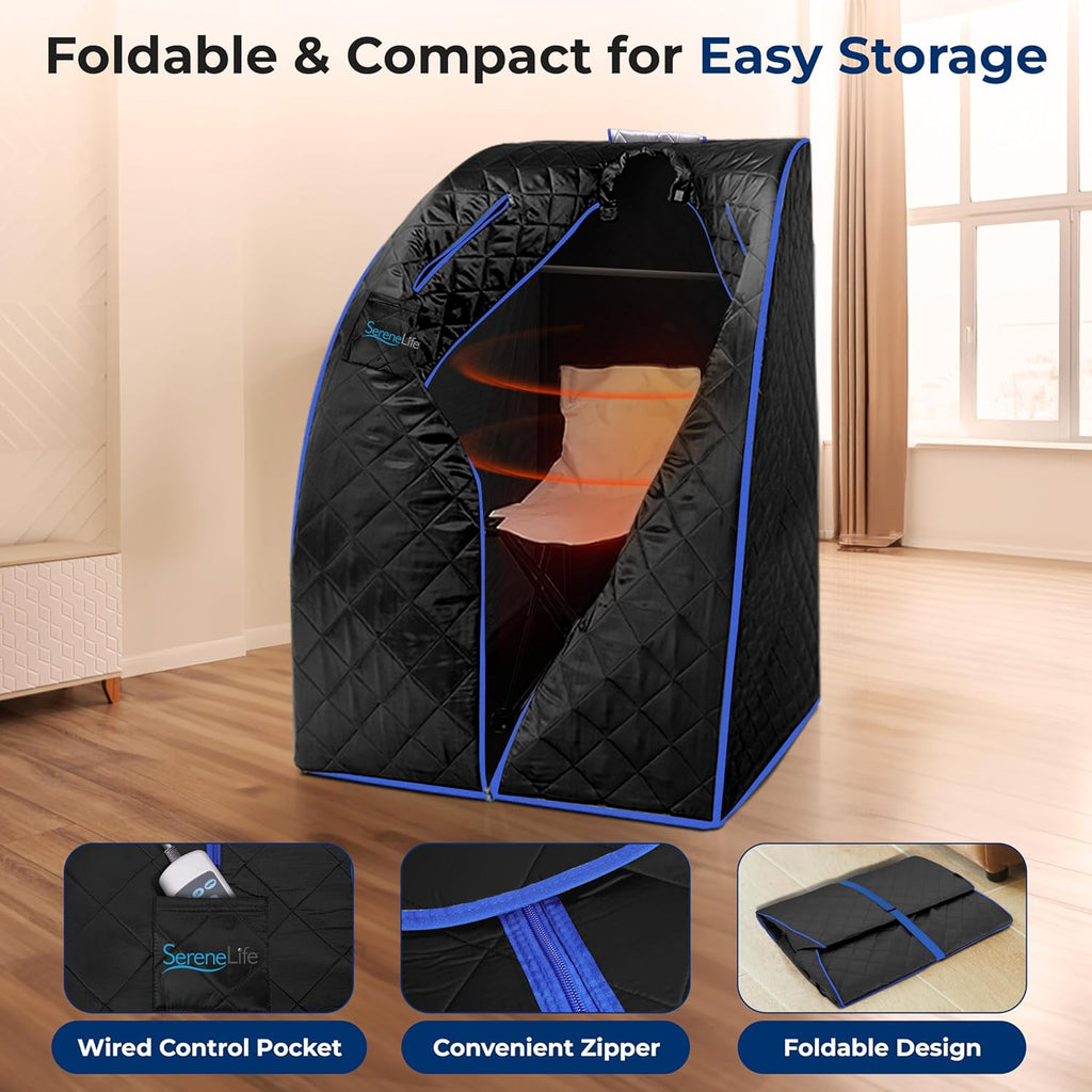 SereneLife Compact & Portable Infrared Steam Sauna, Personal Spa Style Sauna for at-Home Relaxation and Rejuvenation